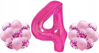 Zestaw RÓŻOWY na 4 URODZINY 100cm balony konfetti