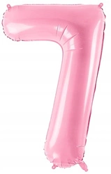 Balon JASNY RÓŻOWY foliowy CYFRA 7 na urodziny pink jubileusz imprezę 100cm