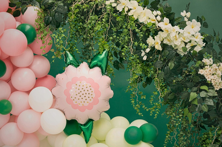 Duży Balon foliowy Kwiat Różowy Kwiatek na urodziny roczek party 70x62cm