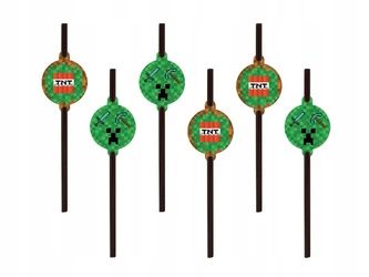 Słomki papierowe PIKSELE na urodziny roczek 6szt