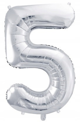 Balon SREBRNY foliowy CYFRA 5 na urodziny jubileusz rocznicę imprezę 100cm