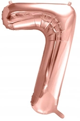 Balon RÓŻOWE ZŁOTO foliowy CYFRA 7 na urodziny jubileusz ROSE GOLD 100cm