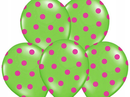 Duże ZIELONE 36cm balony w RÓŻOWE KROPKI ślub 5szt