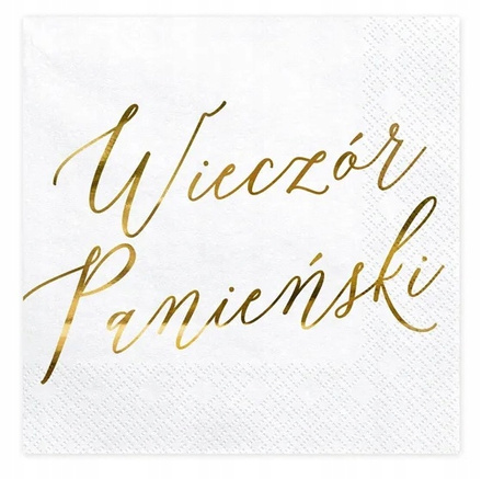 Serwetki Białe Złoty nadruk na WIECZÓR PANIEŃSKI papierowe 33x33cm 20szt