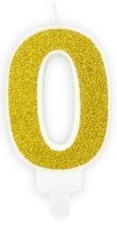 Świeczka Zero 0 Złota Brokatowa na urodziny tort