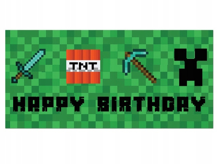 Plakat Zielony Happy Birthday PIKSELE na urodziny ścianę dekoracja 70x33cm