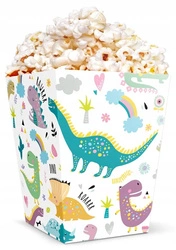 DUŻE Pudełka na Popcorn Przekąski słodycze DINOZAURY na stół Urodziny 6szt