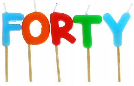 Świeczki pikery FORTY kolorowe na 40 urodziny tort