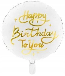 Balon foliowy biały HAPPY BIRTHDAY złoty 35cm