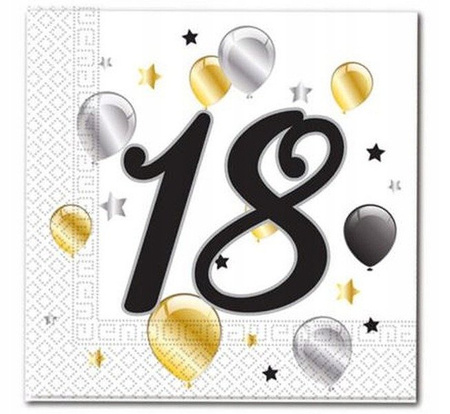 Serwetki Balloons - 18 na urodziny 33x33cm 20szt