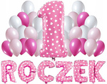 Zestaw różowych BALONÓW na ROCZEK 1 urodziny 100cm