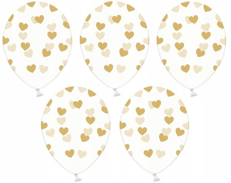 Duże 36cm balony z nadrukiem SERCA ZŁOTE 5szt