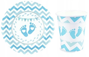 Zestaw Baby Shower BLUE Talerzyki Kubeczki 12szt