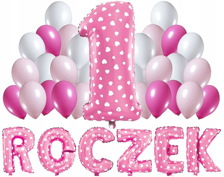 Zestaw różowych BALONÓW na ROCZEK 1 urodziny 100cm