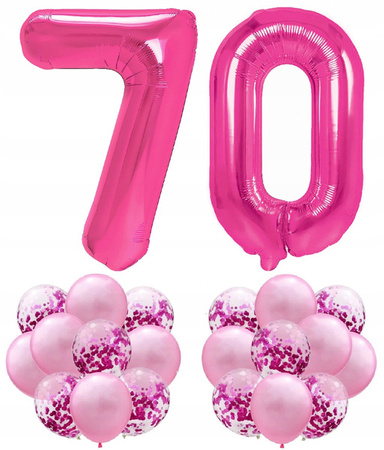 Zestaw RÓŻOWY na 70 URODZINY 100cm balony konfetti