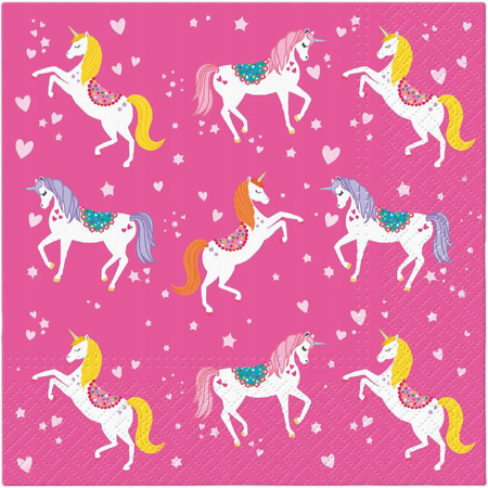 Serwetki papierowe Różowe Jednorożec na urodziny roczek Unicorn 33cm 20szt