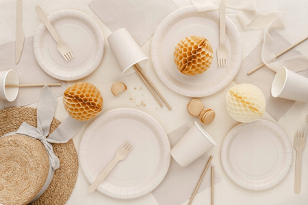 Talerzyki Papierowe Nude Cieliste Beżowe na Urodziny Roczek Ślub 18cm 6szt