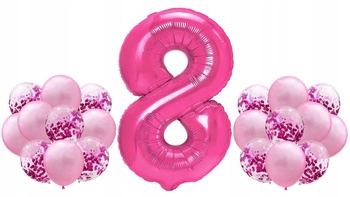 Zestaw RÓŻOWY na 8 URODZINY 100cm balony konfetti