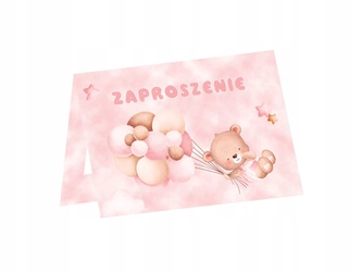 Zaproszenia MISIE Z BALONIKAMI na urodziny roczek RÓŻOWE dla dziewczynki x6