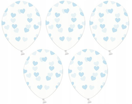 Duże 36cm balony z nadrukiem SERCA BŁĘKITNE 5szt