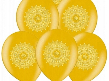 Duże Balony 36cm Złote na Pierwszą Komunię 5szt
