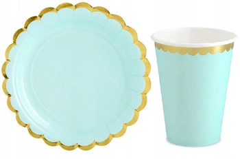 Zestaw MIĘTOWY ZŁOTY Talerzyki Kubeczki 12szt