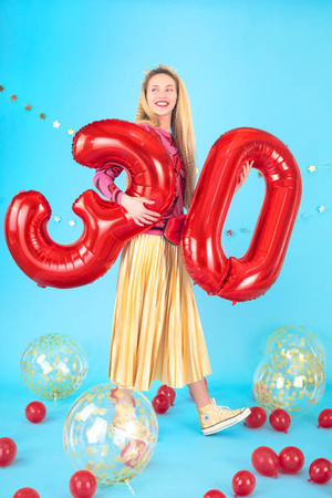 DUŻY balon foliowy Cyfra 9 CZERWONY 100cm urodziny