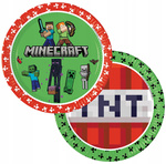 Talerzyki MINECRAFT papierowe PIKSELE zielone TNT na urodziny 23cm 8szt