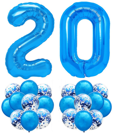 Zestaw CIEMNY NIEBIESKI na 20 URODZINY 100cm balon