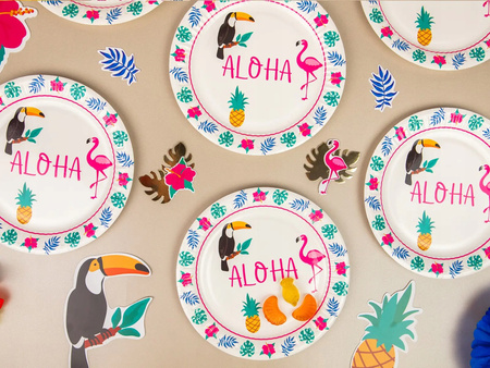 Talerzyki papierowe Aloha Hawajskie na Urodziny Roczek Party 18cm 6szt