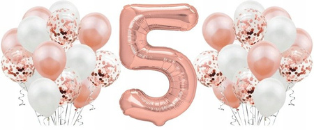 Zestaw ROSE GOLD na 5 urodziny RÓŻOWE ZŁOTO balony