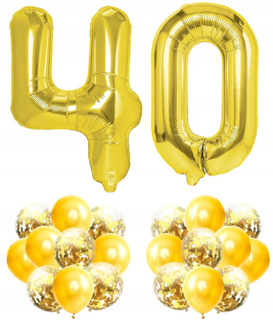 Zestaw ZŁOTY na 40 URODZINY 100cm balony konfetti