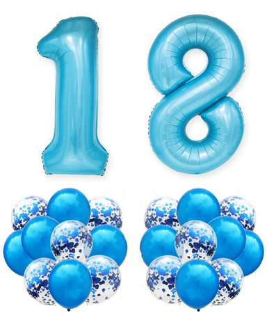 Zestaw NIEBIESKI na 18 URODZINY 100cm DUŻE balony