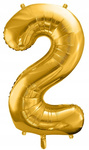 Balon ZŁOTY foliowy CYFRA 2 na urodziny jubileusz rocznicę imprezę 100cm