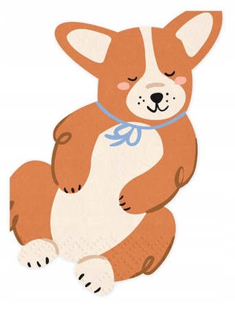 Serwetki Pieski Piesek Corgi papierowe na urodziny roczek 22,5x30cm 12szt