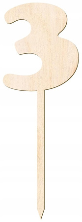 Topper Drewniany cyfra 3 na Tort Urodziny Rocznicę Jubileusz Gody 12cm