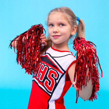 Pompony CZERWONE foliowe dla cheerleaderki tancerki czirliderki 33cm 2szt