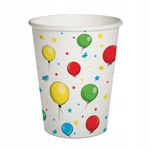 Kubeczki Białe Kolorowe Baloniki na Urodziny Roczek Balloons 250ml 8szt