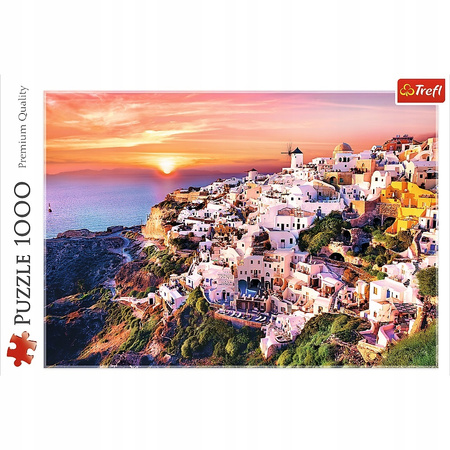 Puzzle Zachód słońca nad Santorini KRAJOBRAZ WYSPA DOM MORZE 1000 szt TREFL