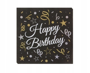 Serwetki Happy Birthday CZARNE papierowe 33cm 20sz