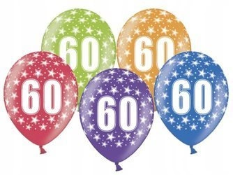 Balony SZEŚĆDZIESIĄT 36cm na 60 urodziny 5szt mix