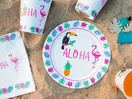 Talerzyki papierowe Aloha Hawajskie na Urodziny Roczek Party 18cm 6szt