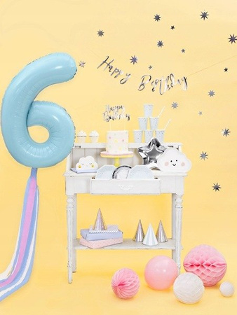 TOPPER na tort HAPPY BIRTHDAY SREBRNY 22cm ROCZEK