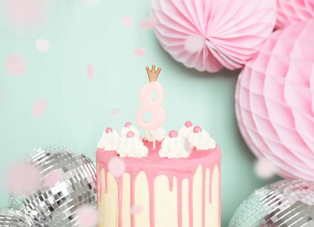 Świeczka Różowa na 8 urodziny tort cyferka 9cm