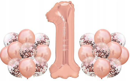 Zestaw RÓŻOWE ZŁOTO na 1 URODZINY 100cm ROSE GOLD