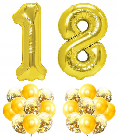 Zestaw ZŁOTY na 18 URODZINY 100cm balony konfetti