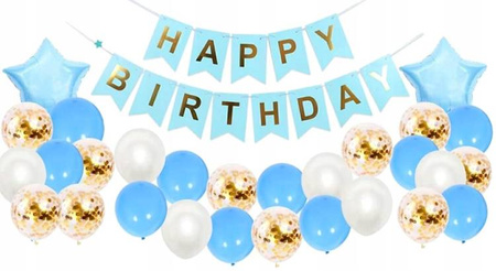Zestaw NIEBIESKI balony HAPPY BIRTHDAY na urodziny