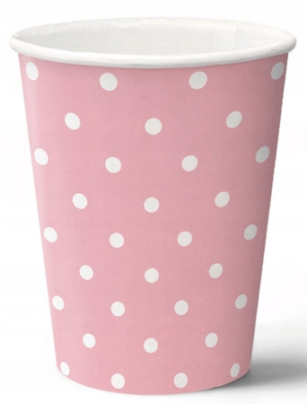 Kubeczki Różowe w Białe Kropki na Urodziny Roczek Dots Light Pink 250ml 8sz