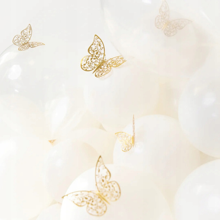 Motylki KORONKOWE ZŁOTE motyle naklejki dekoracja 3D na ścianę balony 12szt