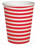 Kubeczki Białe w Czerwone Paski Red na Urodziny Roczek Party 250ml 8szt